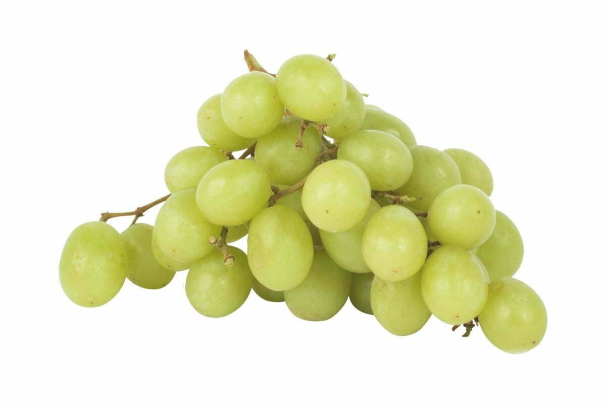 Green grapes on white background