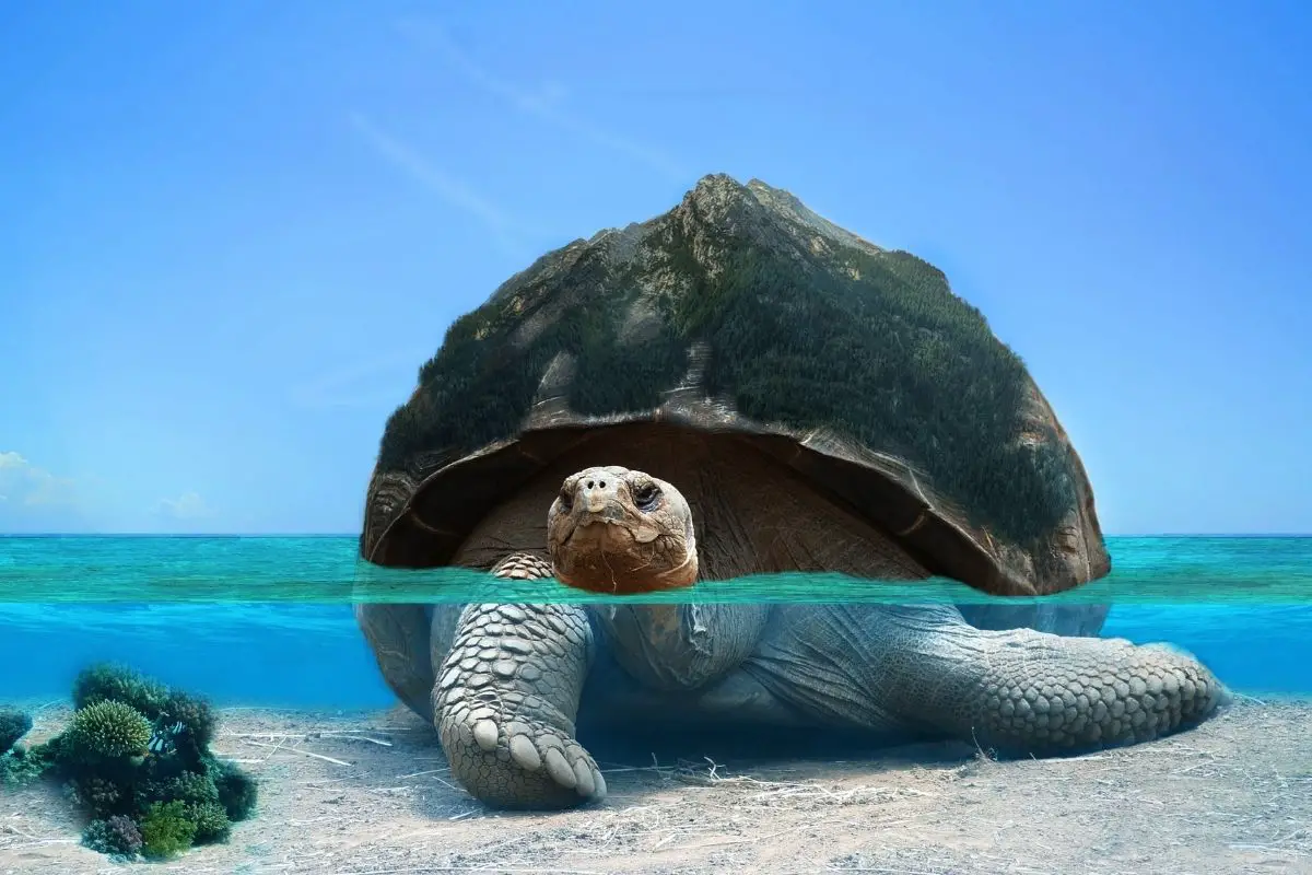 A tortoise in shallow waters