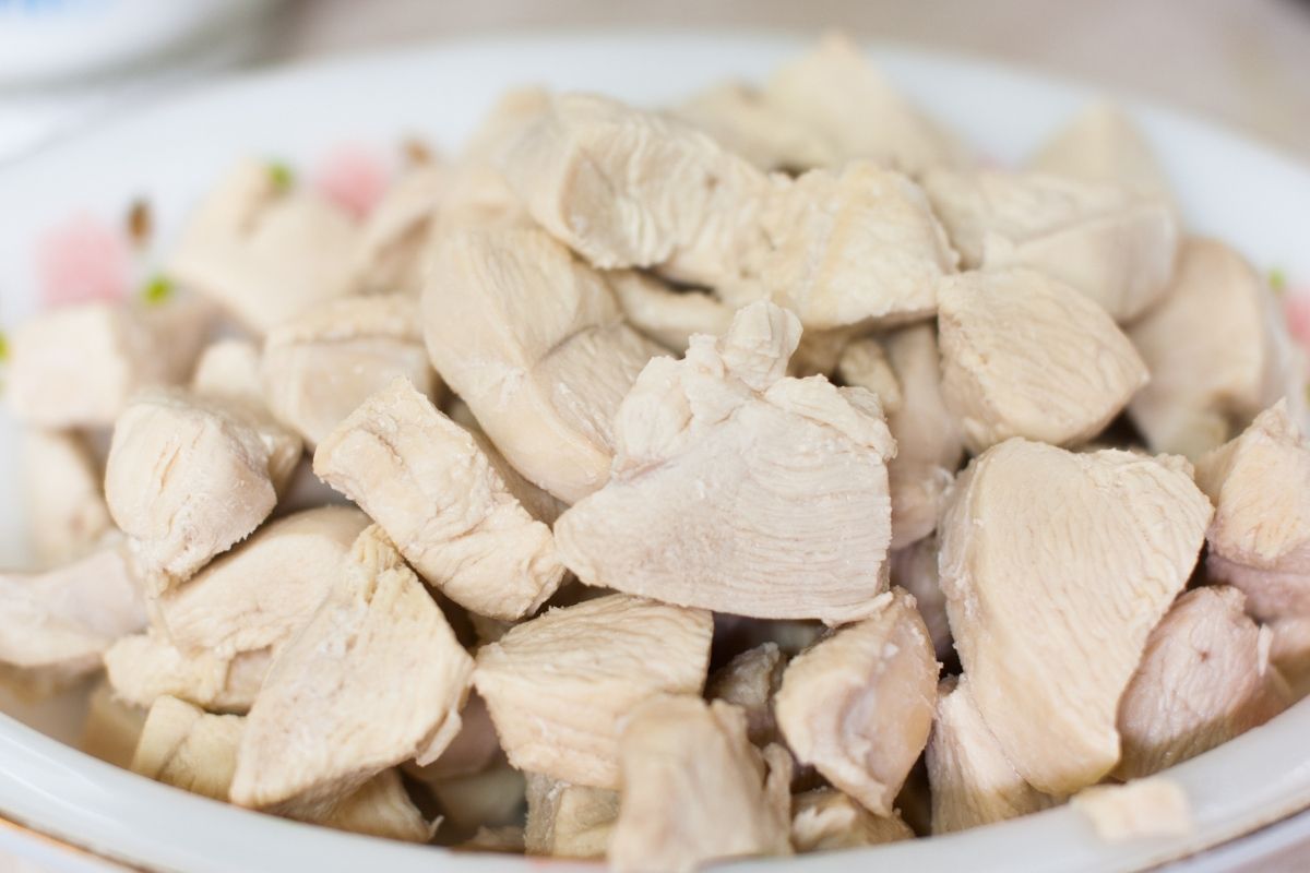 Plate of boiled chicken