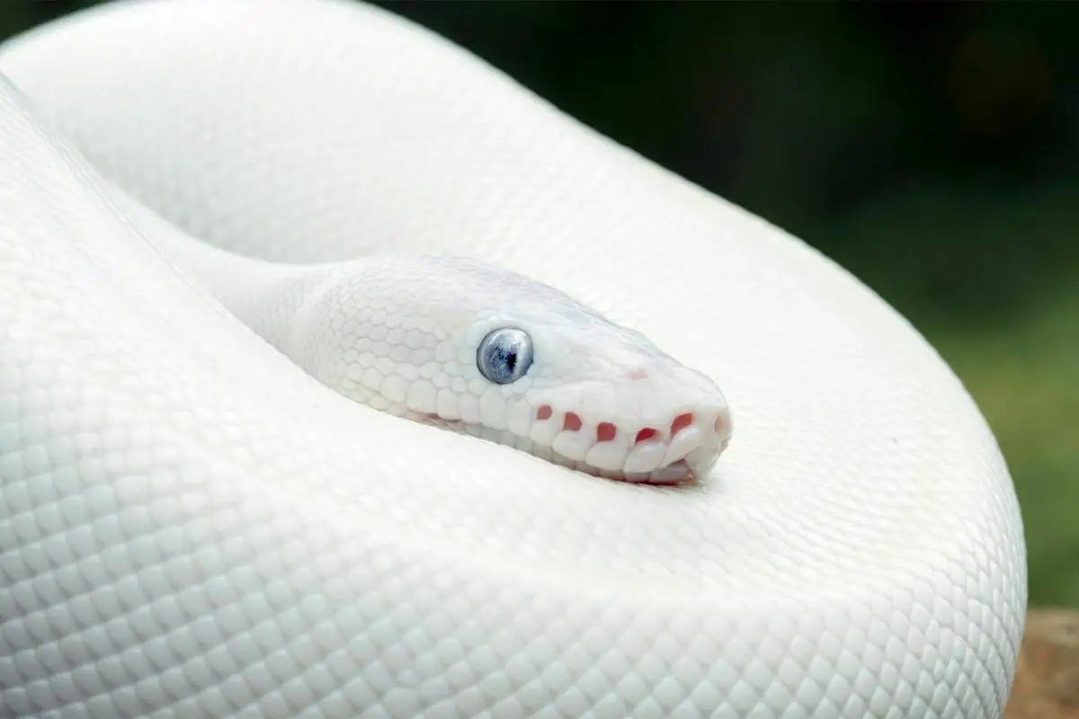 White leucistic ball python snake