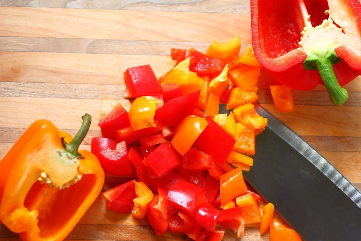 Chopped red and orange bell peppers