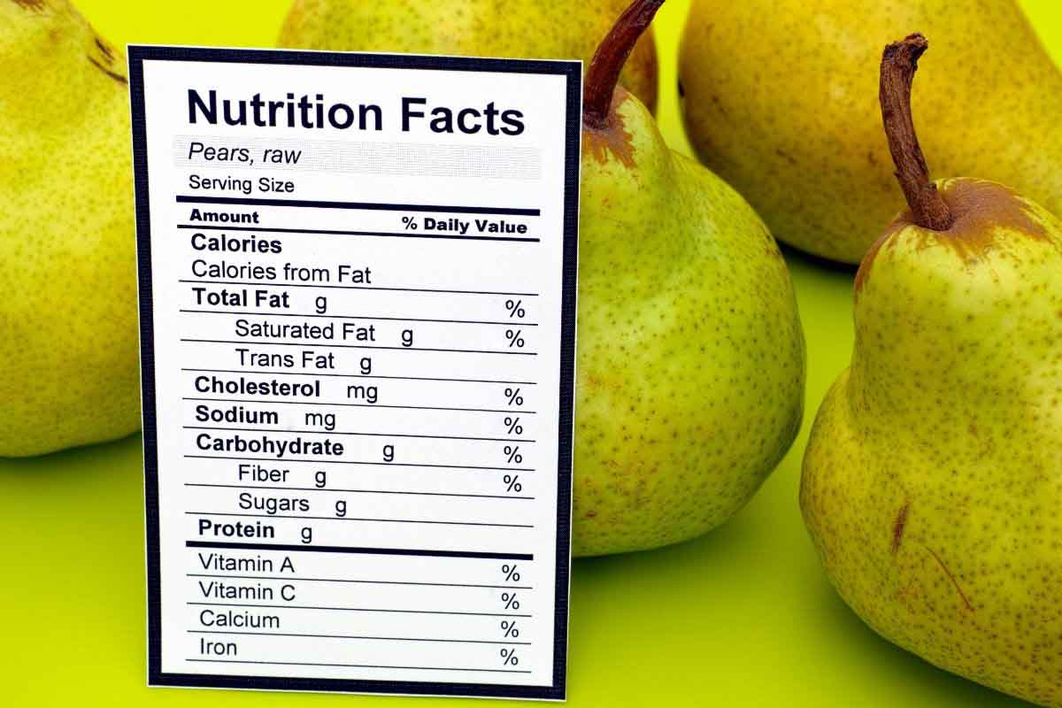 Pears with nutirional facts logo