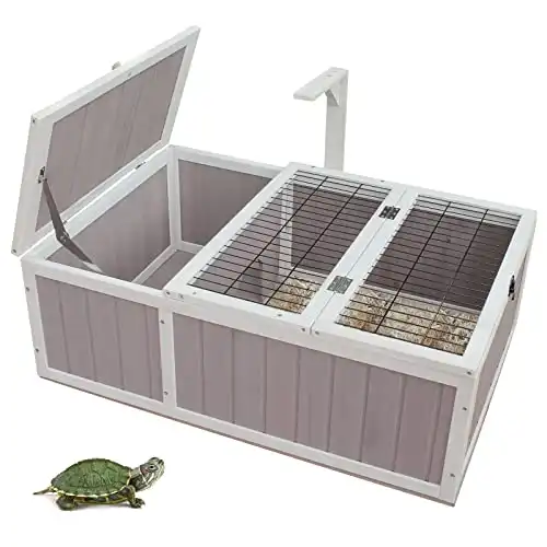 Tortoise House Turtle Habitat Enclosure Wooden Small Animal Hutch Indoor-Outdoor HiCaptain