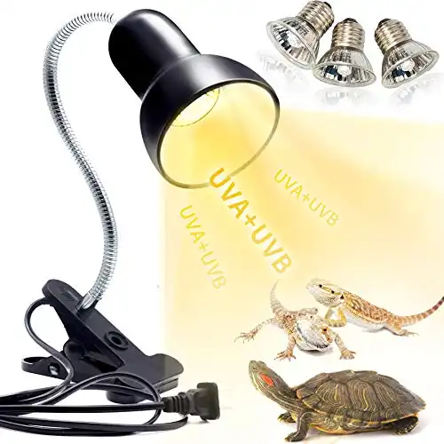 Reptile heat lamp, uva uvb reptile light basking spot lamp, turtle aquarium tank heating lamps holder & switch fixture for aquatic turtles tortoise snake lizards terrarium amphibian with 3 heat bu...