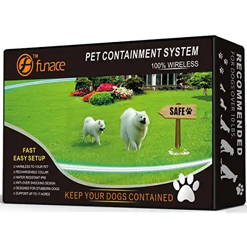 1 dog wireless pet containment system - rechargeable waterproof collar - 100% safe & easy to install wifi radio dog fence - no wire, no dig, no bury - large coverage area up to 17 acres