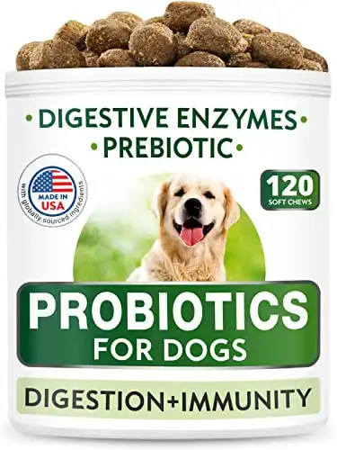 Dog probiotics chews - gas, diarrhea, allergy, constipation, upset stomach relief, with digestive enzymes + prebiotics - improve digestion, immunity