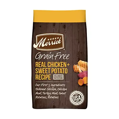 Merrick dry dog food, real chicken and sweet potato grain free dog food recipe