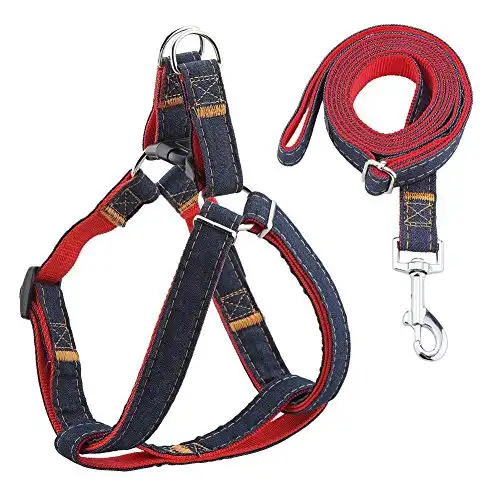 Urpower dog leash harness adjustable & durable leash set & heavy duty denim dog leash collar