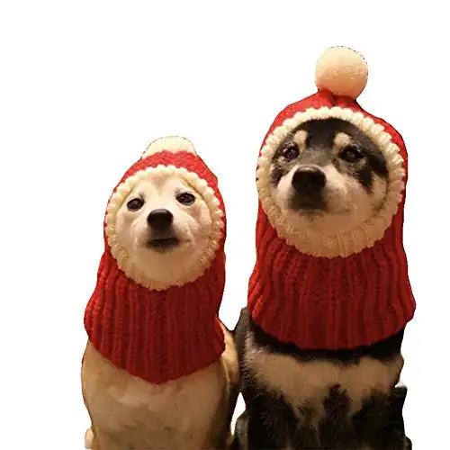 Christmas dog hat crocheted snood funny pet cap with pompon red green warm winter dog hat knit snood headwear for pets & women & men