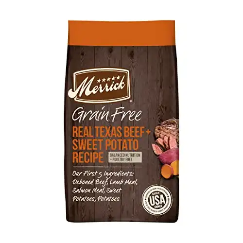 Merrick dry dog food, real texas beef and sweet potato grain free dog food recipe