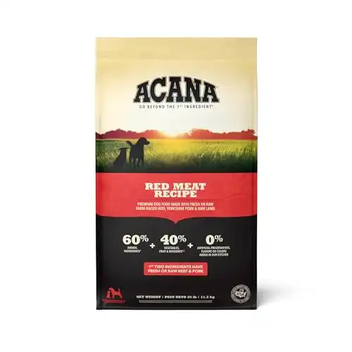 Acana grain free dry dog food, red meat recipe