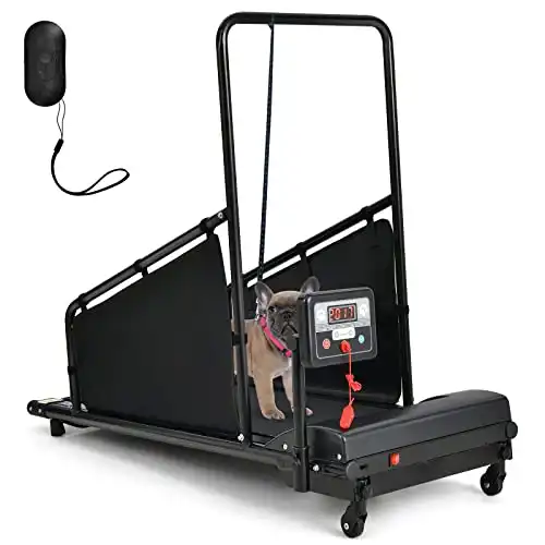 Goplus dog treadmill, pet running machine for small/medium-sized dogs indoor exercise, pet fitness equipment with remote control and 1. 4'' display screen