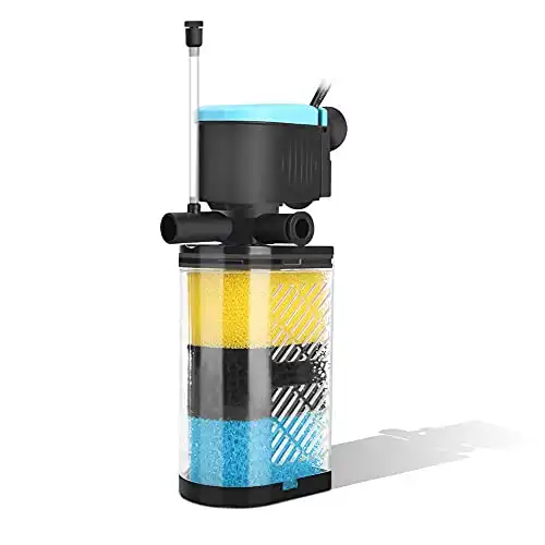 Kulife aquarium filters 3-stage aquarium filter in-tank filter internal filter fish tank filter turtle filter for 10-40 gallon fish tanks with dual water outlet and aeration