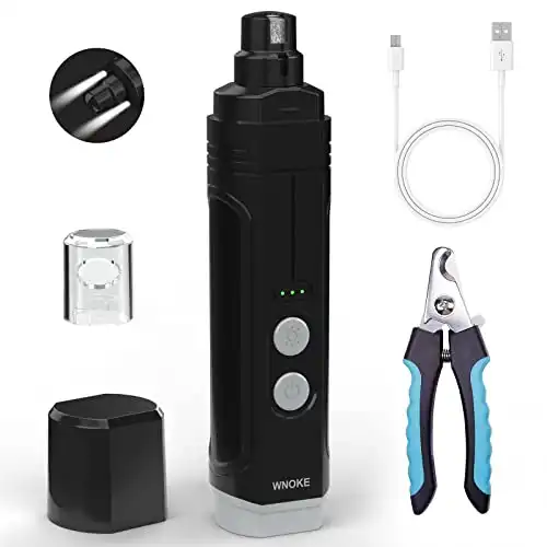 Wnoke dog nail grinder pet nail grinder for small, medium, and large dogs with nail clippers set low-noise dog/cat nail grinder with led light rechargeable cordless pet nail grinder, black