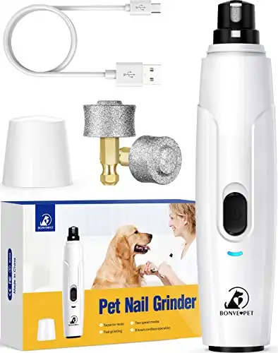 Bonve pet dog nail grinder, upgraded cat dog nail trimmers super quiet dog nail clipper with 2 grinding wheels, usb rechargeable pet nail clippers for small large cats dogs breed nails